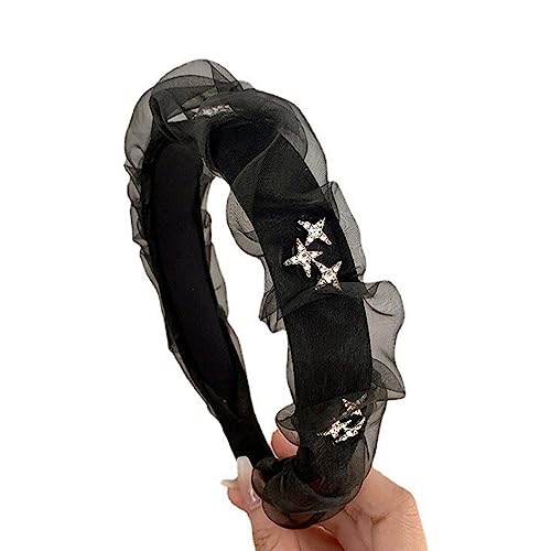 JOERBABU Hairband, Mesh Cloth Headband for Female Luxurious Crystal Star Hairband Women Casual Headhoop Elegant Girls Headpiece