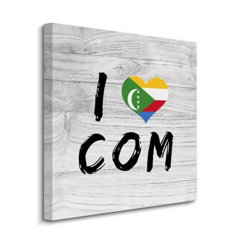 Impresión en lienzo I Love Comoros de 20 x 20 pulgadas, lienzo listo para colgar en el dormitorio