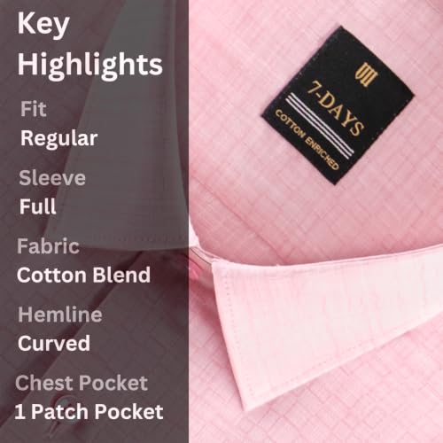 Image of 7-DAYS Premium Men's Formal Shirts - Cotton Rich, Textured Self-Design, Full Sleeve, Regular Fit, Wrinkle Resistant, with Pocket - Perfect for Office