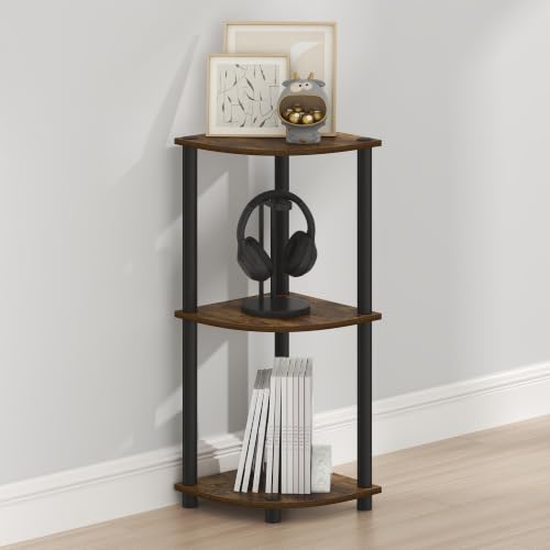 Image of Furinno Turn-N-Tube Toolless Assembly 3-Tier Storage Shelves, Amber Pine | Rustic Brown Corner Shelf, Open Storage Book Shelf, for Organization and Storage, Living Room, Home Office, Bedroom