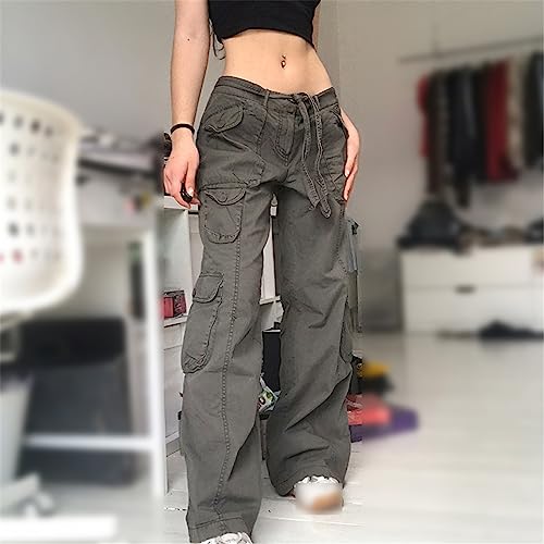 Pockets Cargo Pants for Women Straight Pant Vintage Aesthetic Low Waist Trousers Wide Leg Baggy Jeans2