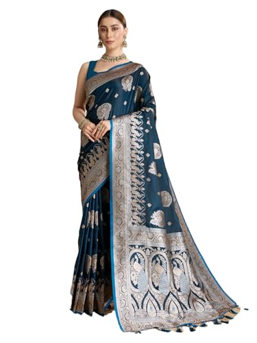 Vedant Vastram Women's Soft Litchi SIlk Banarasi Silk Jacquard Saree (Str-Rajgharana-01-Firozi)