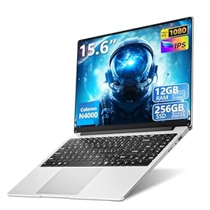 Portátil para juegos de 15.6 pulgadas, procesador N4000, 12 GB de RAM 256 GB SSD, computadoras portátiles, pantallas de 1920 x 1080, WiF5, Mini HDMI, Win 11 Pro, portátiles para estudiantes