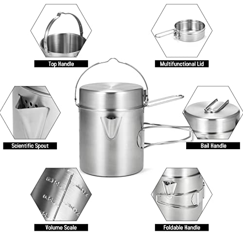 Lixada Camping Pot Stainless Steel Lightweight Kettle Bottle Cup Or Pot With Foldable Handle And Dual Use Cover For Camping Hiking Backpacking Picnic #TOP3
