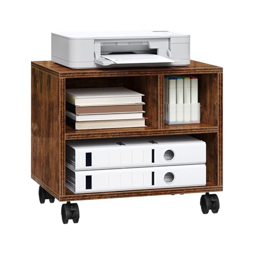 WOLTU Caisson de Bureau sur roulettes, Support d'Imprimante Mobile, Chariot Amovible pour Dossiers, Meuble de Rangement avec 3 Compartiments Ouverts, 40x30x35...