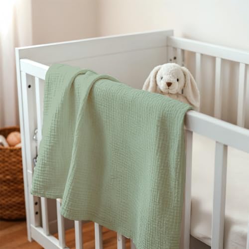 Image of Baby Blankets for Boys Girls, Soft Nursery Minky Blankets with Muslin and Dotted Fleece Back 30x40 inches, Receiving Bed Quilt for Newborn, Infants, Toddlers (Green)