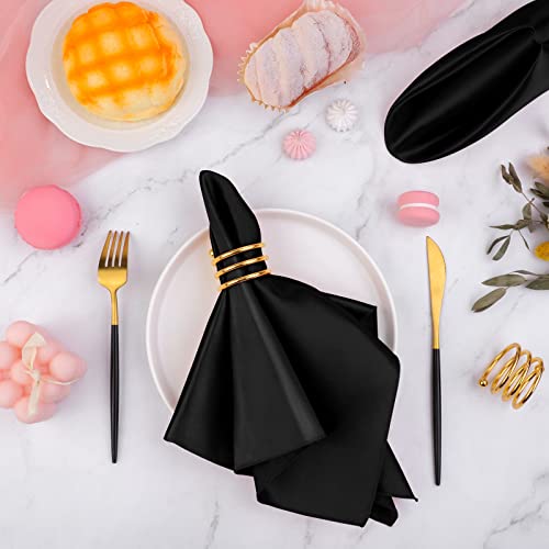 Mceast Satin Cloth Napkins And Napkin Rings Set Of 8, Smooth Fabric Table Napkins And Napkin Holder For Wedding, Birthday Dinner Party, Family Gatherings, Table Decor (Black, 17 X 17 Inches) #TOP3