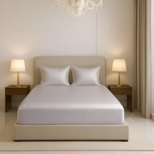 Luxe Ere Elastic Fitted Satin Bedsheet King Size (78x72) with 2 Pillow Covers, Ultra-Smooth 300TC Silky Fabric, Perfect for Home Decor, Gifting & Romantic Escapes- Moonstone Grey