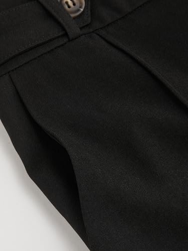 CIDER Mid Rise Elastic Waist Pocket Pleated Straight Leg Trousers3