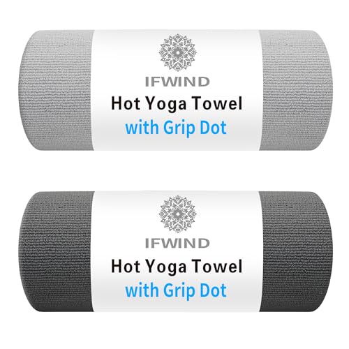 IFWIND 2 Pack Yoga Mat Towels with Grip Dot Anti-Slip Hot Yoga Towel Absorbent Microfiber Sweat Mat Cover Towel Bikram Pilates Fitness