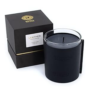 Kyto Geurkaars in glas met edele lederen hoes, cadeauset, 40 uur brandduur, geschenkset, geur: vanille & amandel/ cederhout & vanille/ bergamot & fig. (Night in the Sky)