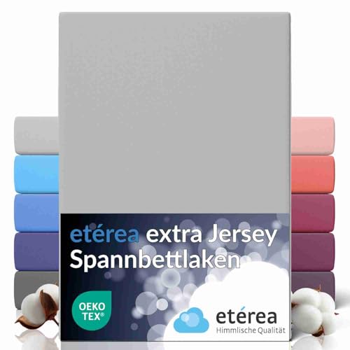 etérea Premium Spannbettlaken 240x220cm Silber – extra Jersey Spannbetttuch bis 35cm Höhe – 160 g/m² gekämmte Baumwolle – Boxspring & Wasserbett Bettlaken