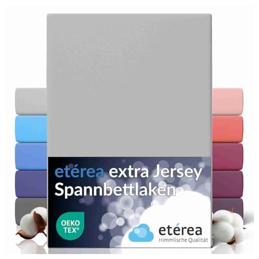 etérea Extra Jersey Spannbettlaken 140x200 bis 160x220 cm - Spannbetttuch für Boxspringbetten, Wasserbetten und Normale Matratzen, aus 100% Baumwolle und ca. 35 cm Steghöhe, Silber