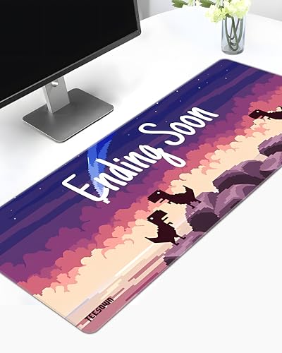 Image of Stitched Pixel Art Dinosaur Extended Mousepad (12x31) - Ending Soon Design Gaming Deskmat for Laptop, Desktop, PC (Stitched Edges, XL)