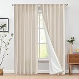 jinchan Linen Blend Curtains for Living Room 84 Inches Length 2 Panels Natural Window Treatment for Sliding Glass Doors, Farmhouse 50 Inches Wide Drapes Rod Pocket Back Tab (50W x 84L, Ecru)