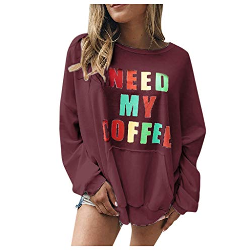 Preisvergleich Produktbild Zegeey Damen Pullover Drucken Casual MäDchen Sweatshirt Streetwear Kleidung Winterpullover Hip Hop Oberteil Herbst Winter Tops Outwear(B1-Wein,44 DE / 3XL CN)