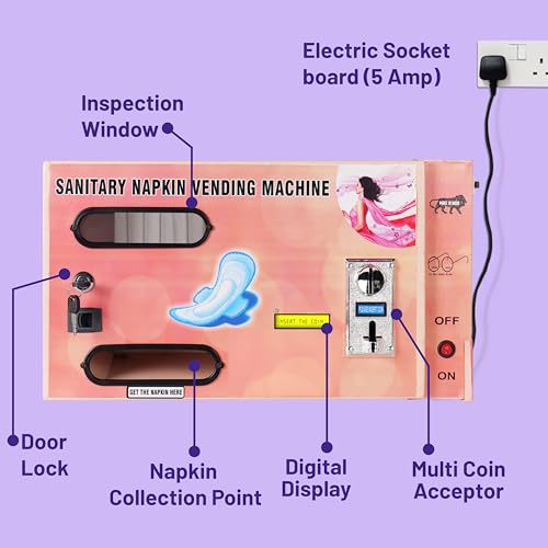 Image of By VP Industries (Fully Automatic with 5 rs Coin | Capacity- 30 Pads) Sanitary Vending Machine | Dispenses a Napkin Upon Inserting a ₹5 Coin into The Multi-Coin Acceptor.