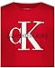 Calvin Klein Boys' Short Sleeve Logo Crew Neck T-Shirt, Soft, Comfortable, Relaxed Fit, Racing Red, 14-16