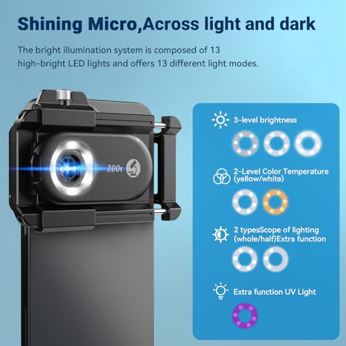 Image of MIAO LAB 100X /150X /200X Nano Zoom Phone Microscope Lens for iPhone /Android | 3-in-1 Phone Microscope Lens Kit with LED UV Light /CPL /Universal Clip, Mini Pocket Digital Microscope