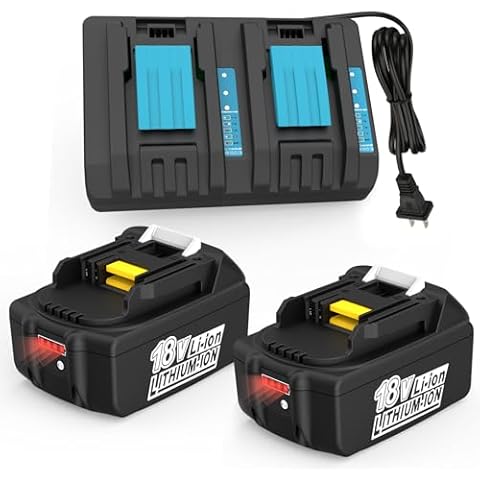 2Pack 18V 6.5Ah Battery and Daul Port Charger Replacement for Makita 18V Battery and Charger Kit DC18RD Compatible with 18V LXT Lithium Battery BL1860B BL1850B BL1840B BL1830B BL1820B Makita Batteries Cover