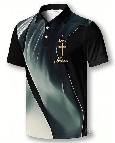 COOLLYME Christian Faith Golf Polo Black with Gold Cross