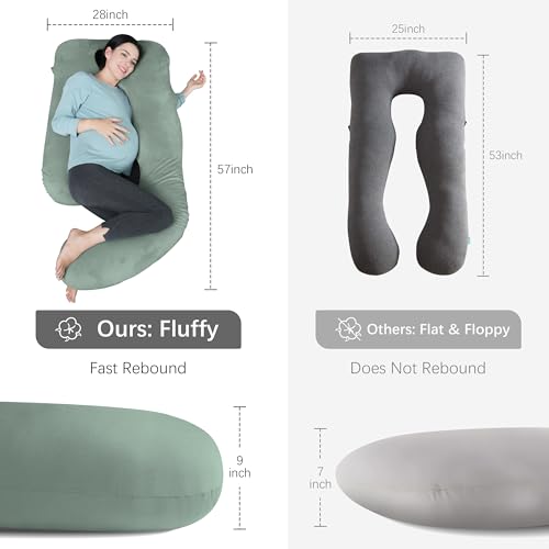 Image of MOON PARK Pregnancy Pillows for Sleeping - U Shaped Full Body Maternity Pillow with Removable Cover - Support for Back, Legs, Belly, Hips - 57 Inch Pregnancy Pillow for Women - Green