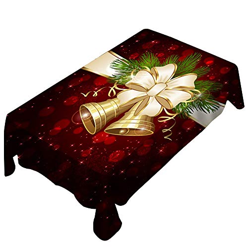LIDEBLUE Weihnachten Rechteckige Tischdecke Rot Staubdicht Waschbar Polyester Tischdecke Elch Glocke Design Tischdekoration für Tisch Party Abendessen Cover