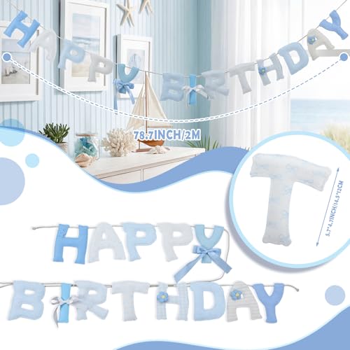 Pre-Strung Pastel Blue Felt Happy Birthday Banner 6.5 ft 3D Reusable Hanging Garland Birthday Sign Decoration for Baby Shower Party Decor Photo Prop Home Backdrop by Windkream - Used condition - Image 2