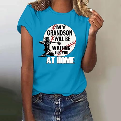 Camiseta feminina de beisebol estampada com gola redonda, manga curta, caimento solto, camiseta de b