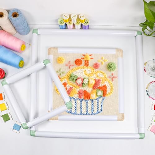 Image of Square Embroidery Cross Stitch Frame Hoops, 8'' + 11'' + 17'' Cross Stitch Scroll Frames, Rectangular Embroidery Snap Frames DIY Sewing Tool for Quilting, Needlepoint, Silk-Painting (Green)