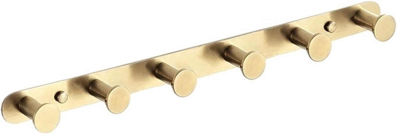 Stainless Steel Hooks Bathroom Accessories Wall Mounted Round Robe Hook 3-8(Brushed gold 6 hooks)