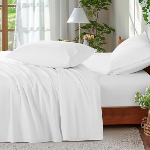Shilucheng 100% Egyptian Cotton Sheets Set (Queen,White)
