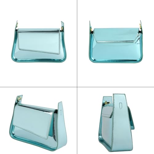 Image of Womens Y2k Sparkly Silver Hobo Bag Tote Evening Bag Metallic Clutch Satchel Shoulder Bag for Wedding Party Prom