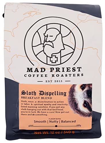 Mad Priest Coffee Roasters (12 Oz) – Sloth Dispelling Breakfast Blend Medium Roast Whole Bean Coffee