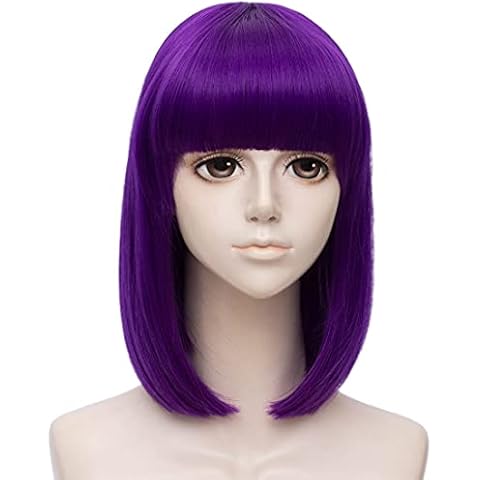 Short Wigs for Women Short Purple Straight Wig Short Bob Wigs with Bangs Synthetic Wigs Heat Resistant Costume Cosplay Party Wigs for Party Halloween Daily Use Cover