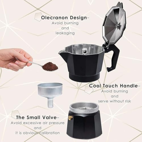 Image of Espresso Coffee Maker Black 300ml - 6-Cup Compact Coffee Machine, Quick Brew, Stylish & Durable, Perfect for Espresso, Cappuccino, Latte Lovers at Home or Office