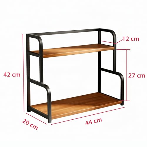 Image of ABJA Kitchen Countertop Organizer Corner Rack (Rustic Brown Arched, 2 Tier)