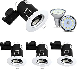 Unikcst 4X Dimmable Tilt Fire Rated LED Downlights 240V White Recessed Ceiling Lights GU10 Spot Lights for Kitchen Living Room Bedroom- Incl. 5W Warm White Bulbs