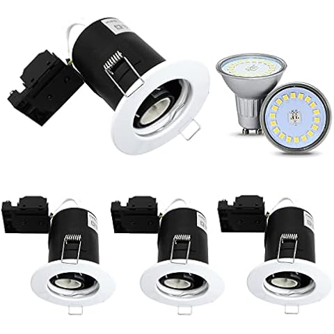 Unikcst 4X Dimmable Tilt Fire Rated LED Downlights 240V White Recessed Ceiling Lights GU10 Spot Lights for Kitchen Living Room Bedroom- Incl. 5W Warm White Bulbs Cover
