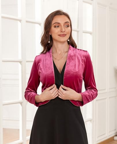 Image of Women's Long Sleeve Velvet Shrug for Dresses Cocktail Party Open Front Cropped Bolero Cardigan Top