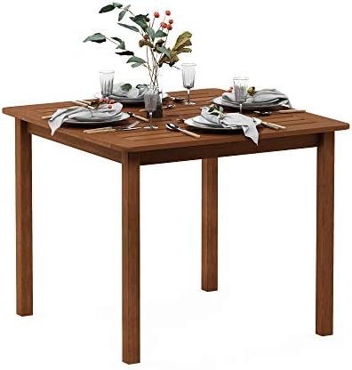 Furinno FG18006 Tioman Hardwood Patio Furniture Square Table with Umbrella Hole, Natural, 35.4"D x 35.4"W x 29.2"H