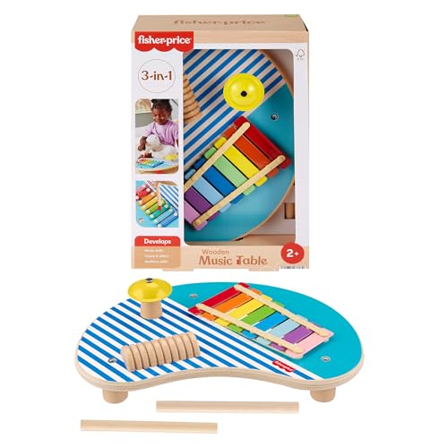 Fisher-Price – Mesa de madera con instrumentos de percusión Fisher-Price.