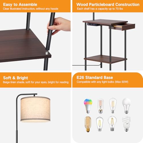 OUTON Floor Lamp with Table, End Table with Lamp Attached for Bedroom, Type C Charging Port, AC Outlet, Side Table with Lamp for Living Room, Nightstand with Drawer, Dimmer & 4 Color Temperature by OUTON - Image 6