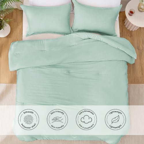 Image of Love's cabin Aqua Queen Comforter Set, 3-Piece Prewashed Bed Set with 1 Comforter (90 x 90 in) & 2 Pillowcases, Lightweight & Breathable for All Seasons
