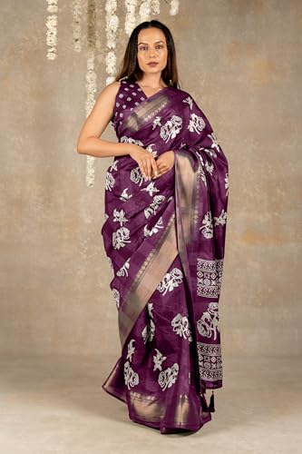 Image of MIRCHI FASHION Women Saree Cotton Blend Kalamkari Printed | Comfortable Office and Regular Daily Use Sari with Unstitched Blouse Piece