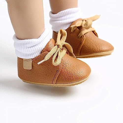 Baby Boys Girls Sneakers Soft Sole Non Slip Rubber Moccasins Newborn Oxford Loafers Toddler Crib First Walker Shoes Brown 12Cm #TOP1