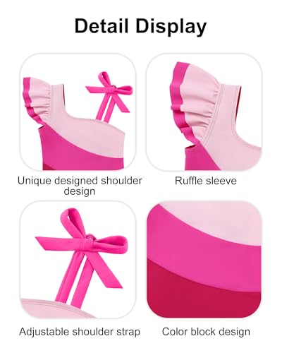 Image of Redair Toddler Girl One Piece Swimsuit Color Block with Ruffled Sleeve Straps Swimwear Bathing Suit for Baby Girl 12M-6Years