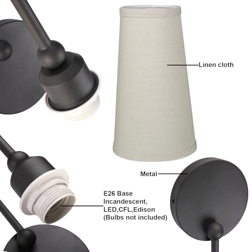 Yosoan Linen Fabric Shade Wall Sconce Set of 2, Vintage Industrial Hardwired Boho Aged Wall Mounted with Long Cone Cloth Shade for Bedroom Living Room Hallway Stairwell Mirror Vanity(Black) by Yosoan - Used condition - Image 6