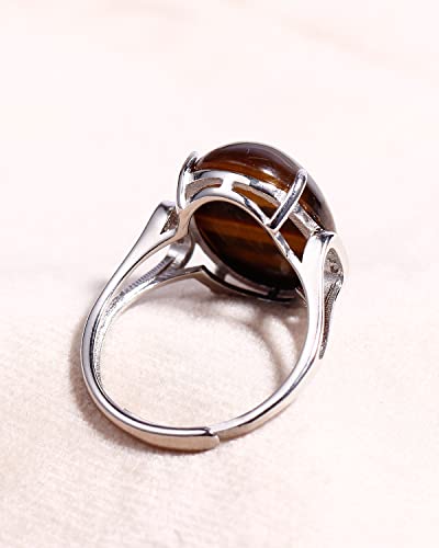 Jewever 925 Sterling Silver Rings for Women Men Genuine Tiger Eye Stone Anxiety Ring Open Adjustable Unisex Jewelry (7-10#)3