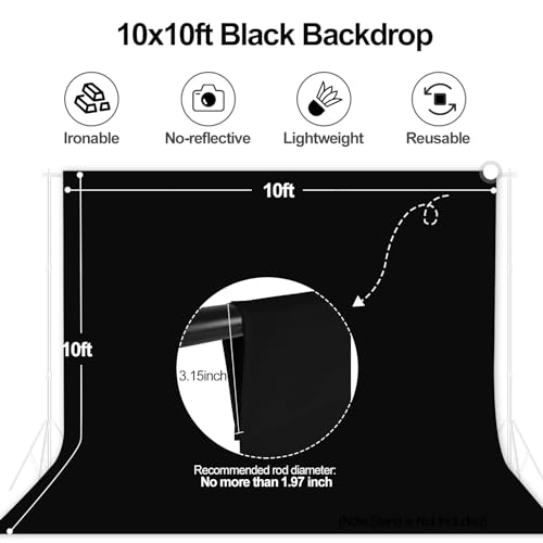Image of EMART 10x10ft Black Photo Backdrop Screen for Photography, Large s Drapes Party Background Curtain, Polyester Fabric Sheet Video Studio Portrait Photoshoot